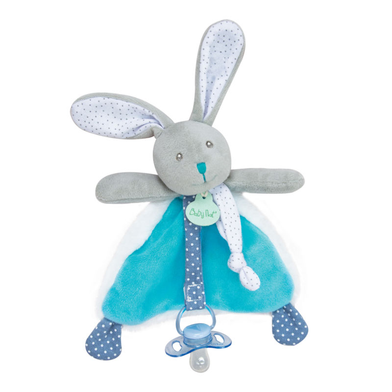  - les poupis - attache-sucette lapin bleu turquoise 17 cm 